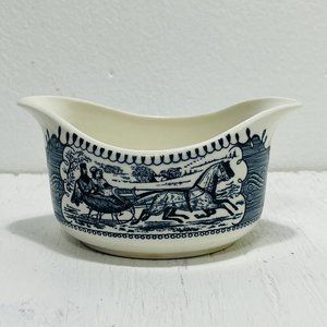 Vintage Collectible CURRIER AND IVES BLUE by Royal (USA) GRAVY BOAT